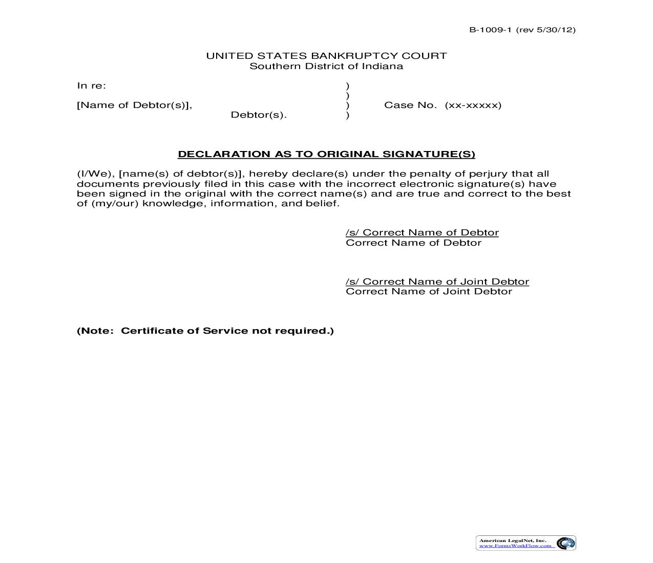 Declaration As To Original Signature(s) | Pdf Fpdf Doc Docx | Indiana