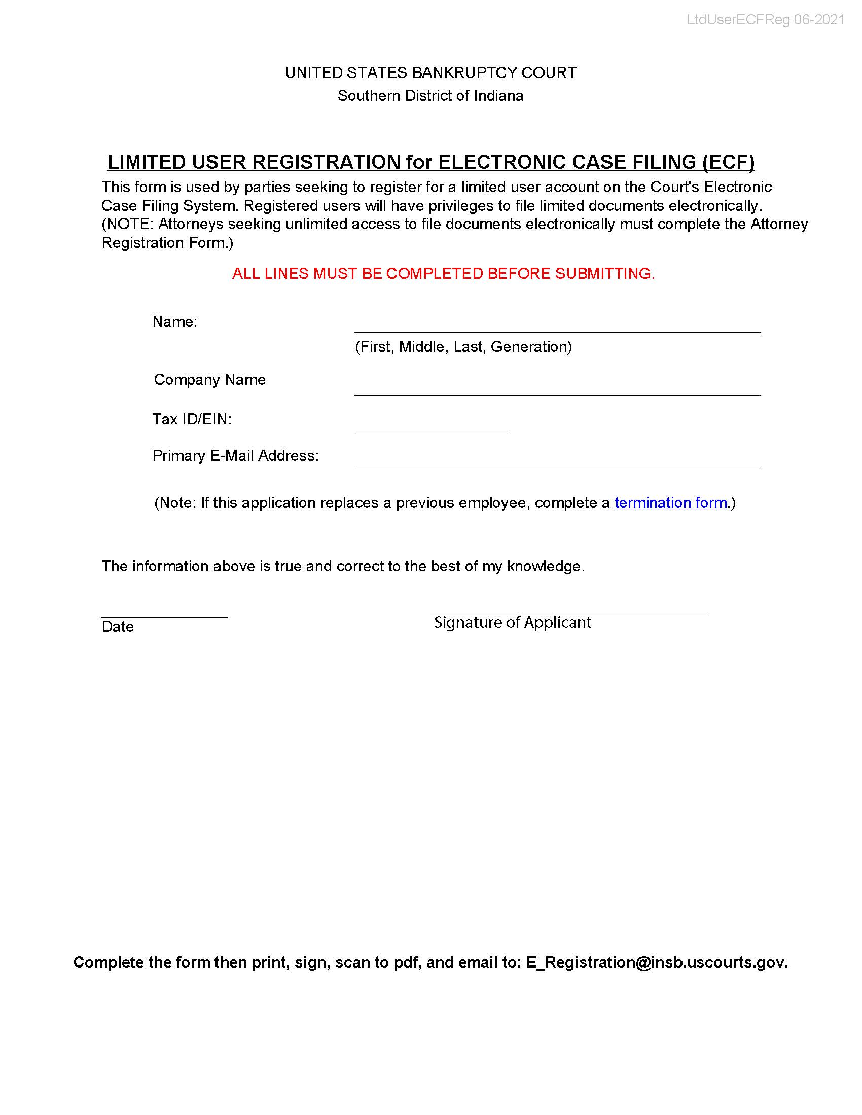 Electronic Case Filing System Limited Participant Registration Form | Pdf Fpdf Doc Docx | Indiana