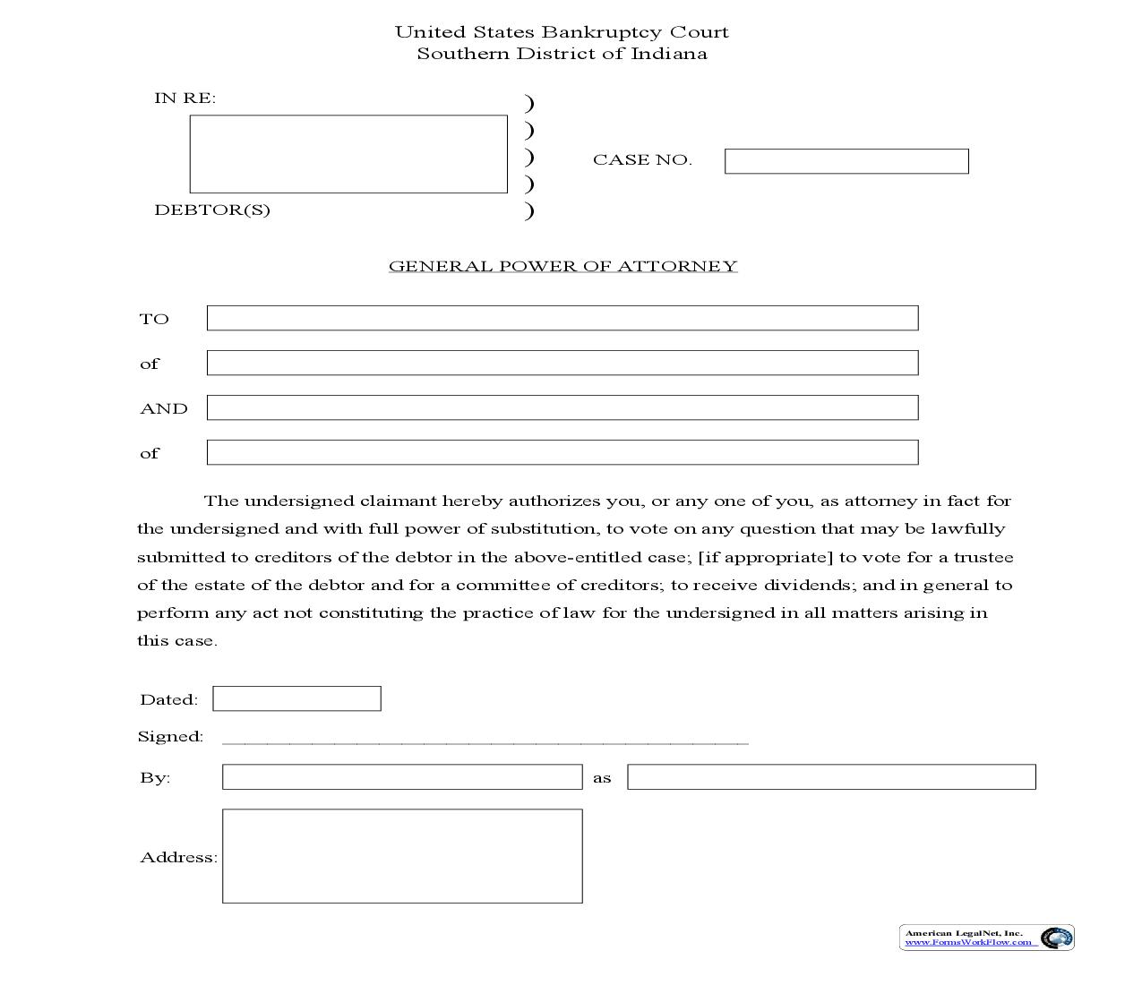 General Power Of Attorney (INSB) | Pdf Fpdf Doc Docx | Indiana