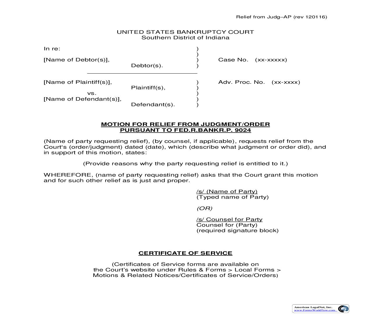 Motion For Relief From Judgment Order (Adversary Proceeding) | Pdf Fpdf Doc Docx | Indiana