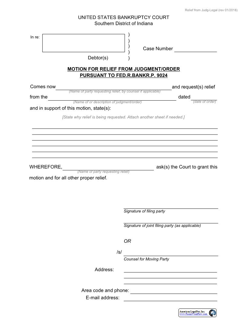 Motion For Relief From Judgment-Order | Pdf Fpdf Docx | Indiana