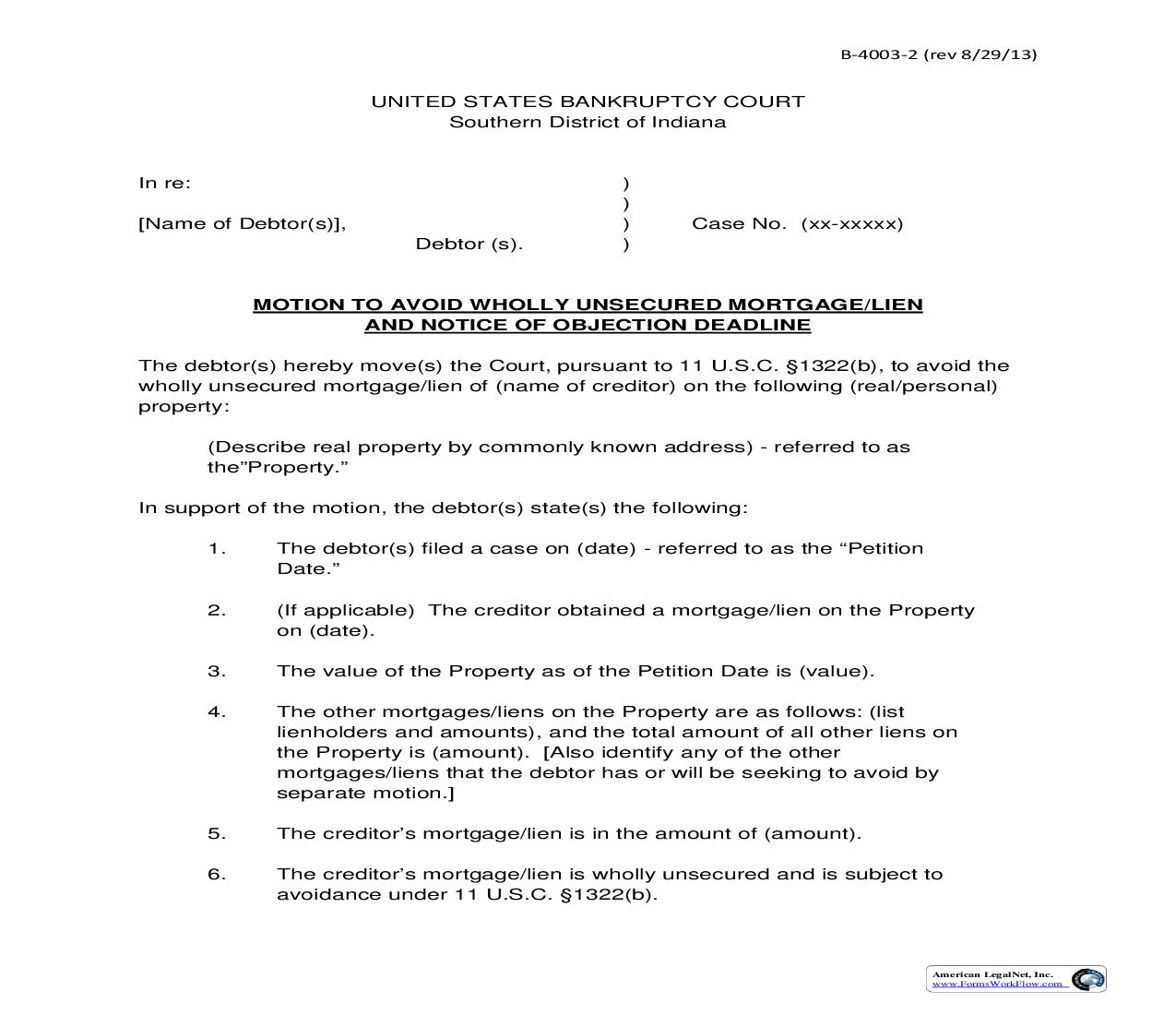 Motion To Avoid Wholly Unsecured Mortgage | Pdf Fpdf Doc Docx | Indiana