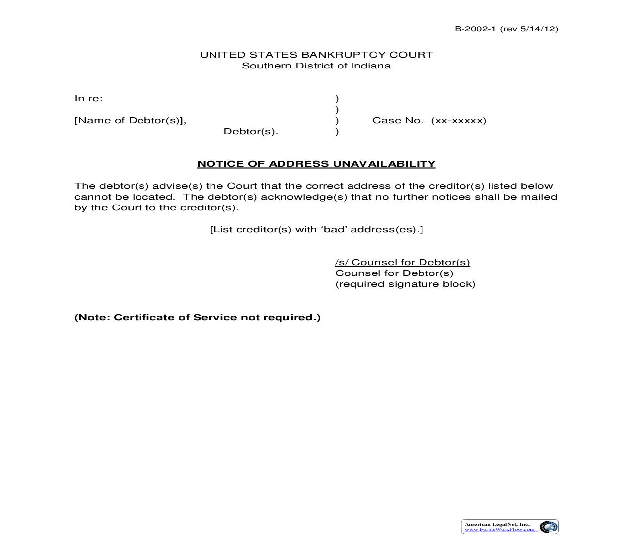 Notice Of Address Unavailability | Pdf Fpdf Doc Docx | Indiana