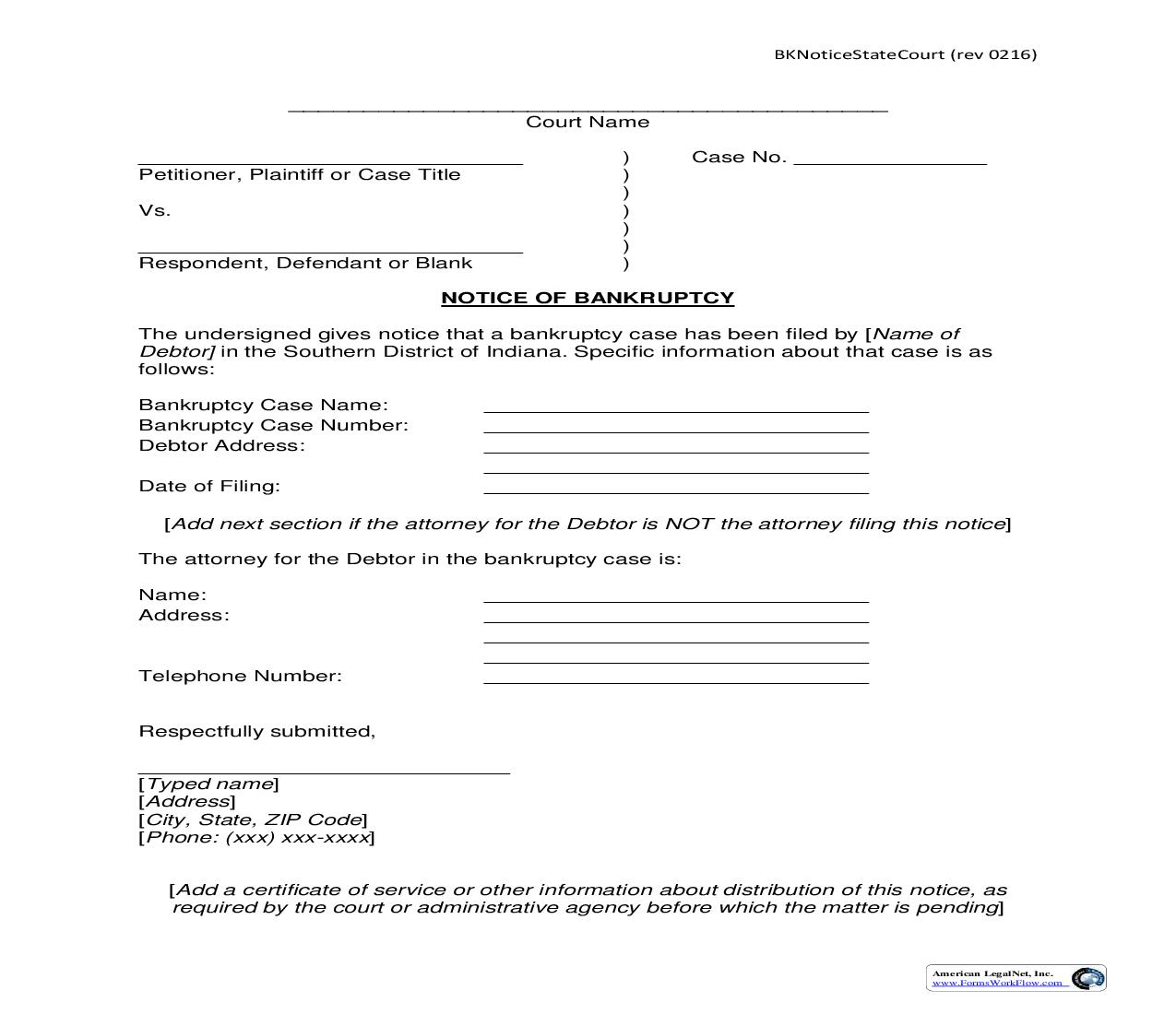 Notice Of Bankruptcy | Pdf Fpdf Doc Docx | Indiana