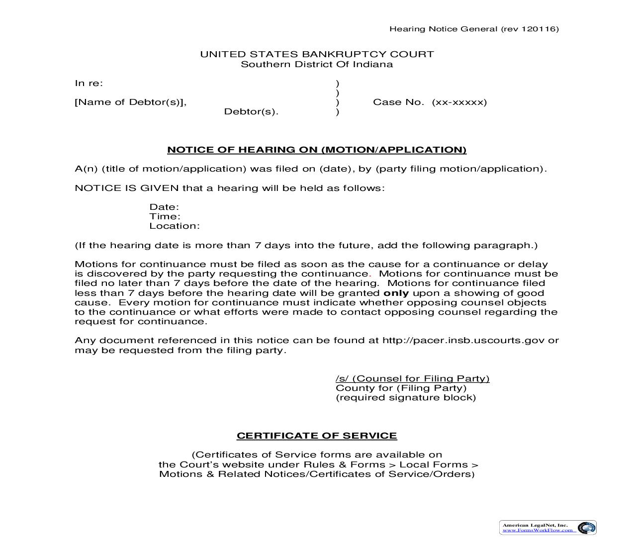 Notice Of Hearing (General) | Pdf Fpdf Doc Docx | Indiana