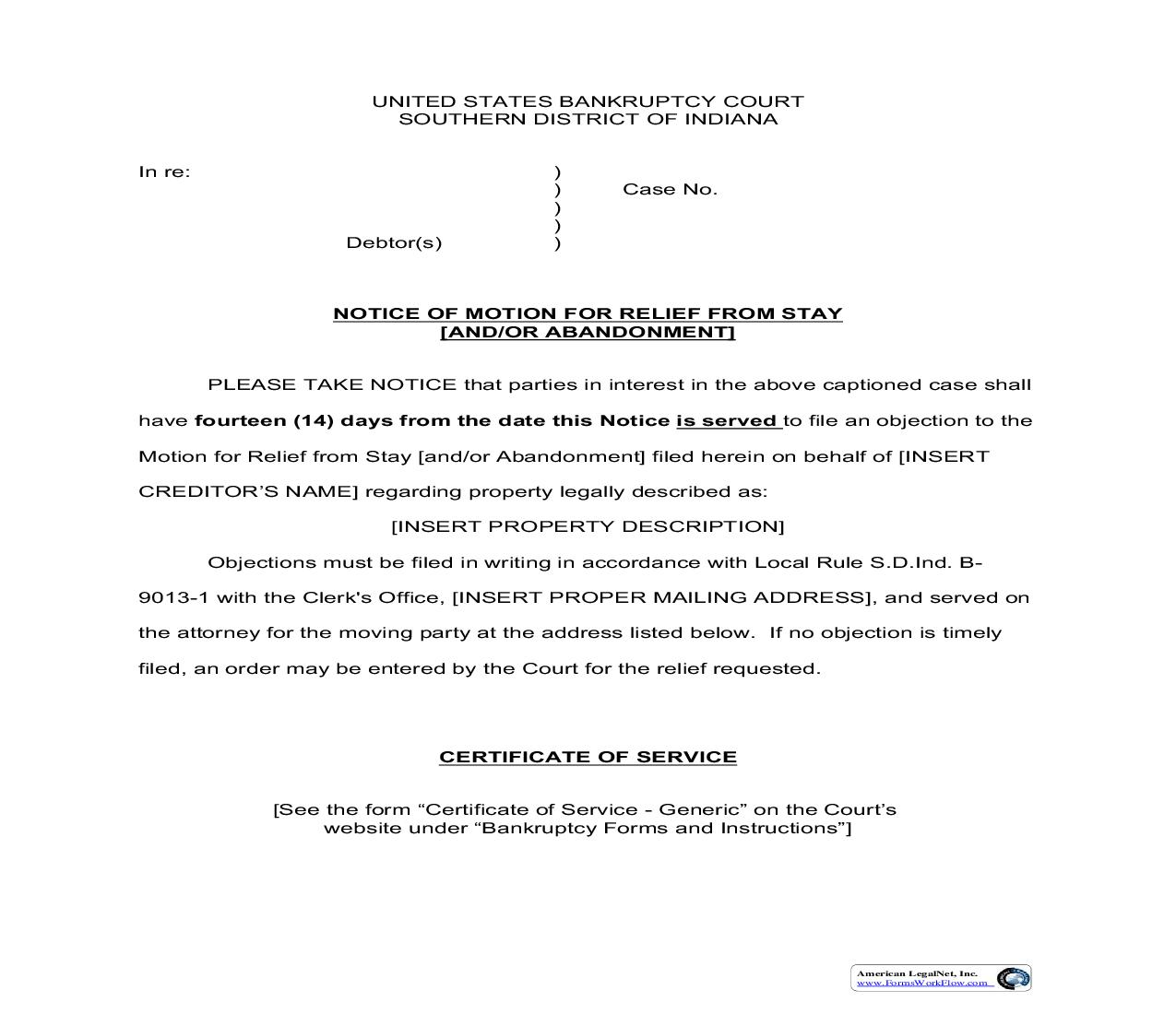Notice Of Motion For Relief From Stay And Or Abandonment | Pdf Fpdf Doc Docx | Indiana
