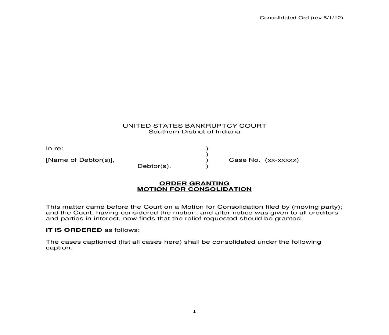 Order Granting Motion For Consolidation | Pdf Fpdf Doc Docx | Indiana