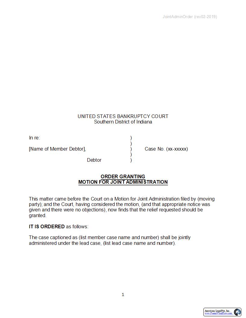 Order Granting Motion For Joint Administration | Pdf Fpdf Docx | Indiana