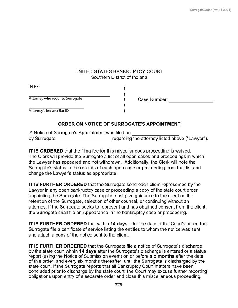 Order On Notice Of Surrogates Appointment | Pdf Fpdf Docx | Indiana