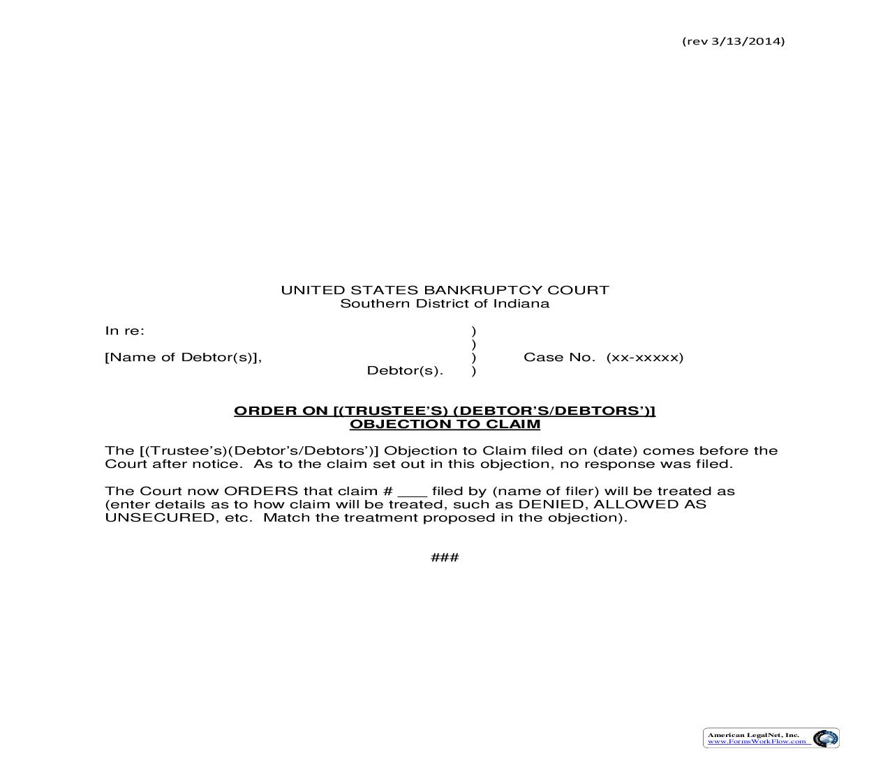 Order On Objection To Claim | Pdf Fpdf Doc Docx | Indiana