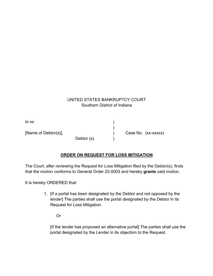 Order On Request For Loss Mitigation | Pdf Fpdf Docx | Indiana