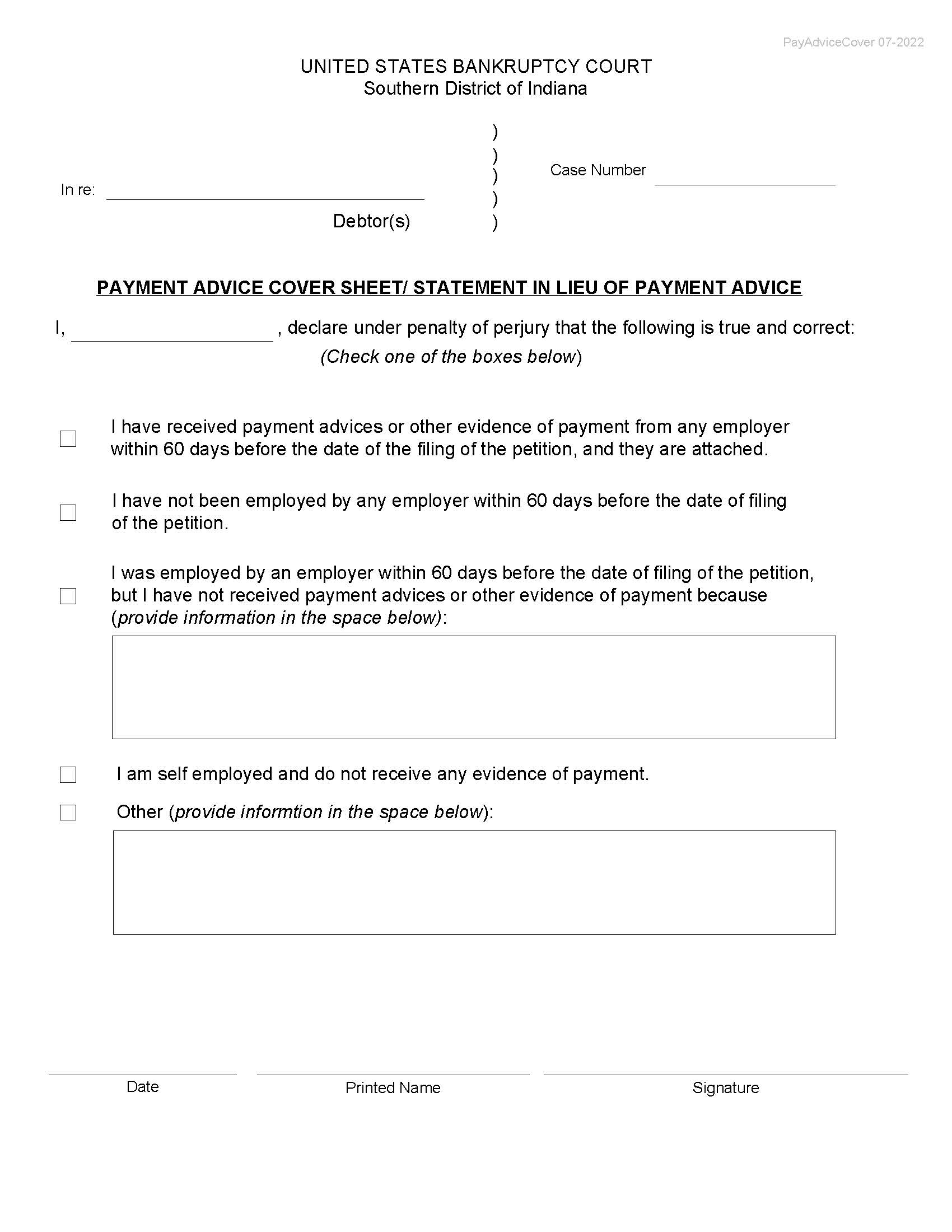 Payment Advice Cover Sheet-Statement In Lieu Of Payment Advice | Pdf Fpdf Docx | Indiana