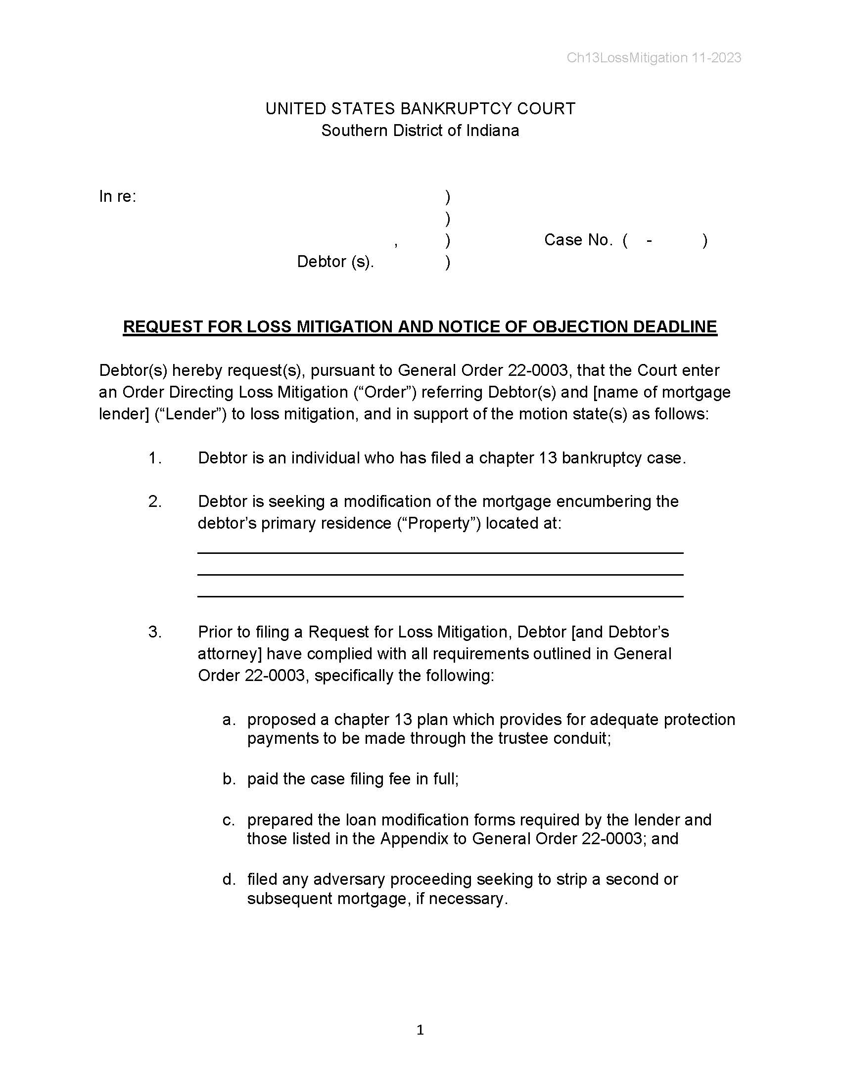 Request For Loss Mitigation Notice Of Objection Deadline | Pdf Fpdf Docx | Indiana
