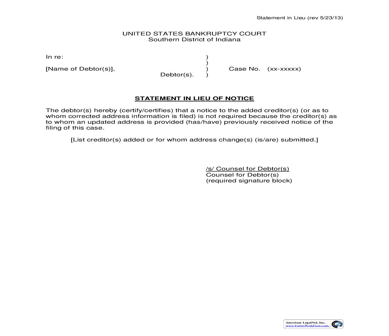 Statement In Lieu Of Notice | Pdf Fpdf Doc Docx | Indiana