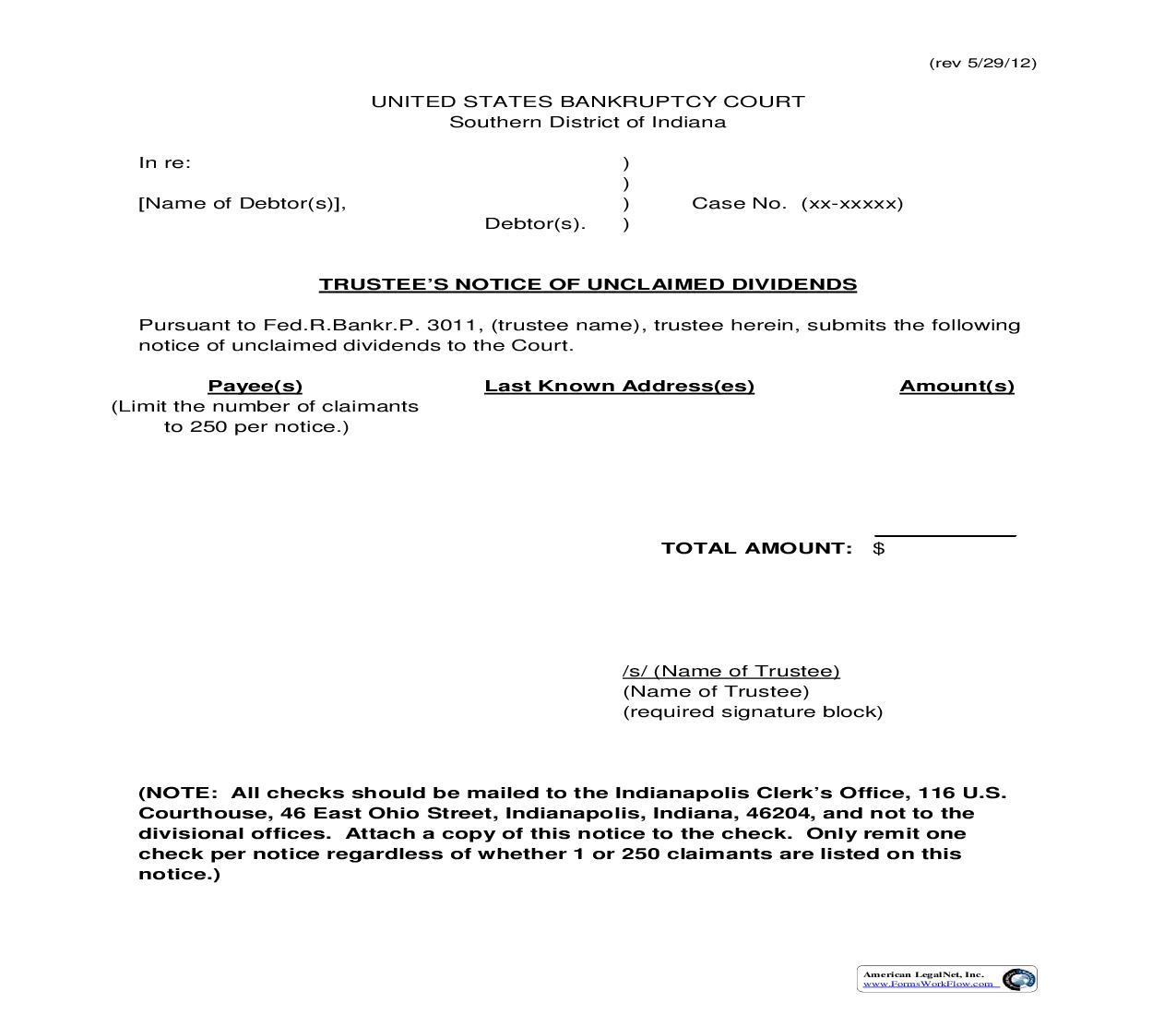 Trustees Notice Of Unclaimed Dividends | Pdf Fpdf Doc Docx | Indiana