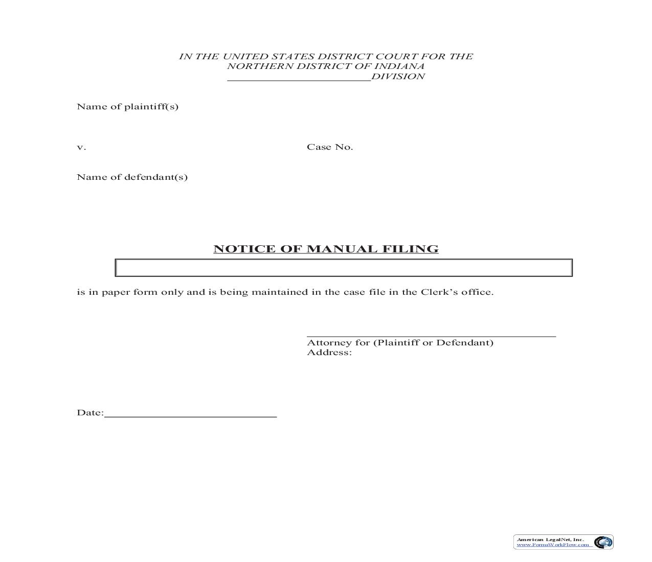 CM-ECF Notice Of Manual Filing | Pdf Fpdf Doc Docx | Indiana