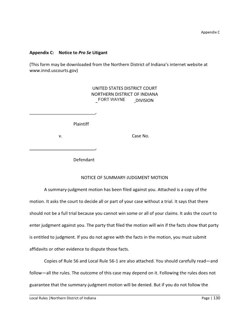 Notice Of Summary-Judgment Motion (To Pro Se Litigant) | Pdf Fpdf Doc Docx | Indiana