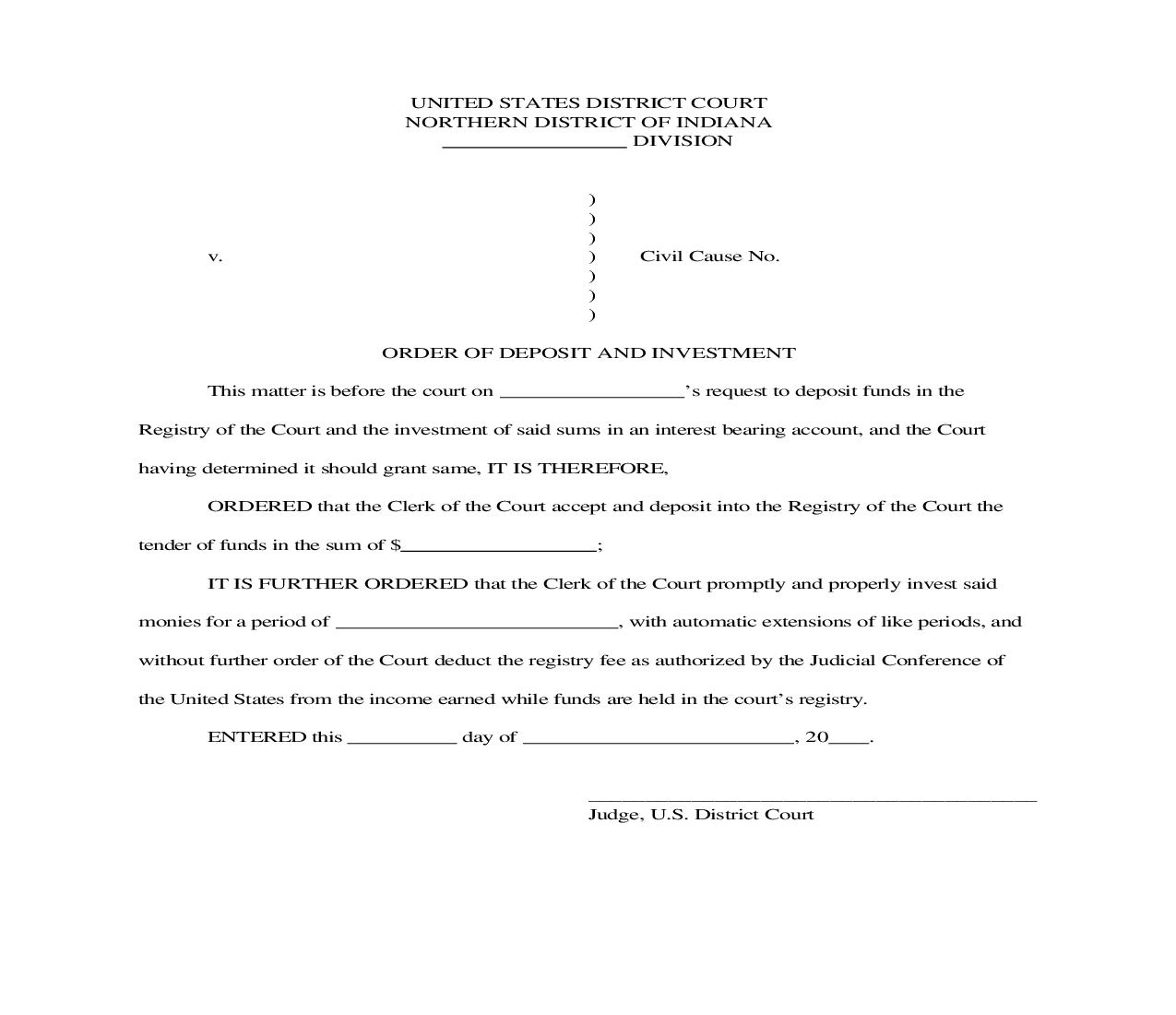 Order Of Deposit And Investment | Pdf Fpdf Doc Docx | Indiana