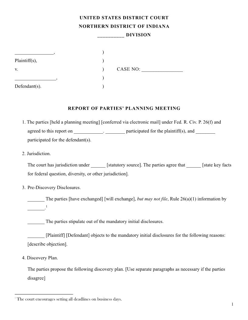 Report Of Parties Planning Meeting | Pdf Fpdf Doc Docx | Indiana