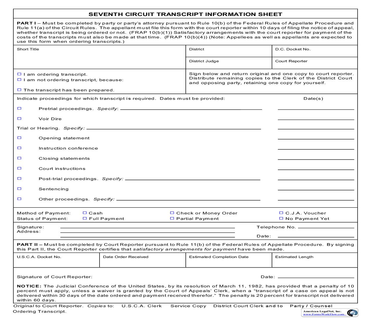 Seventh Circuit Transcript Information Sheet | Pdf Fpdf Doc Docx | Indiana