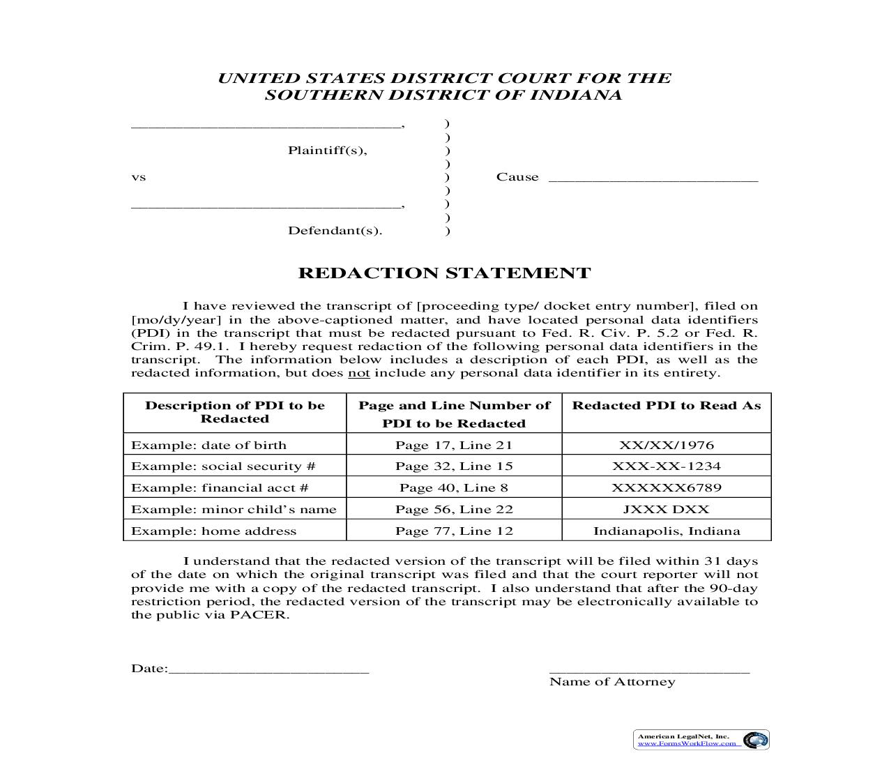 Redaction Statement | Pdf Fpdf Doc Docx | Indiana