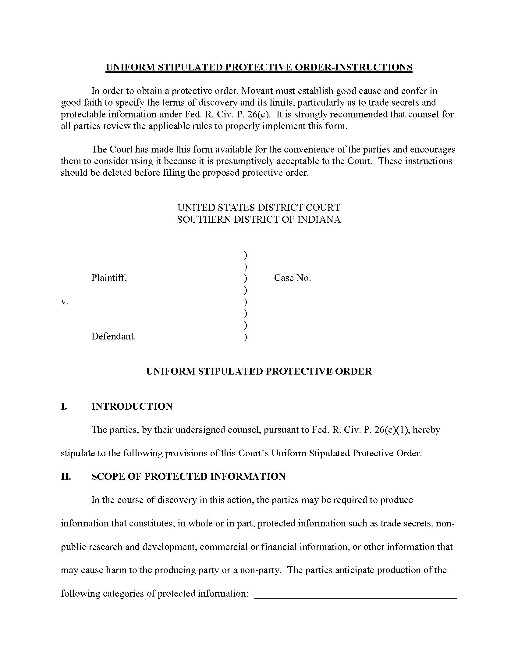 Uniform Protective Order | Pdf Fpdf Docx | Indiana