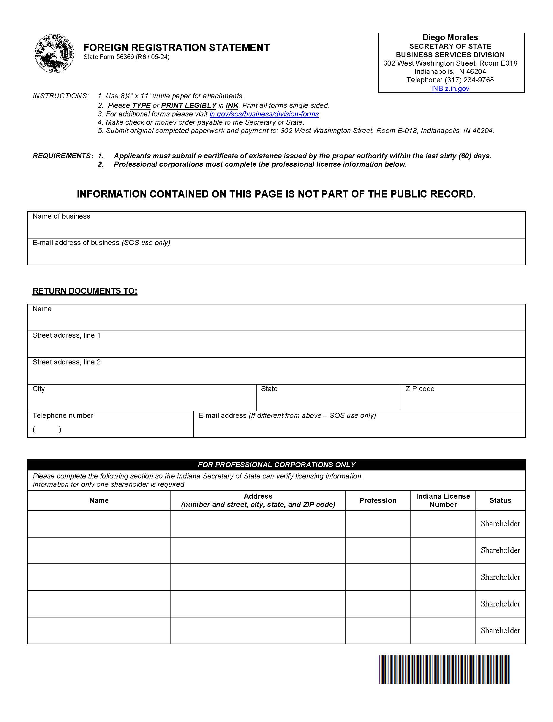 Foreign Registration Statement {56369} | Pdf Fpdf Docx | Indiana