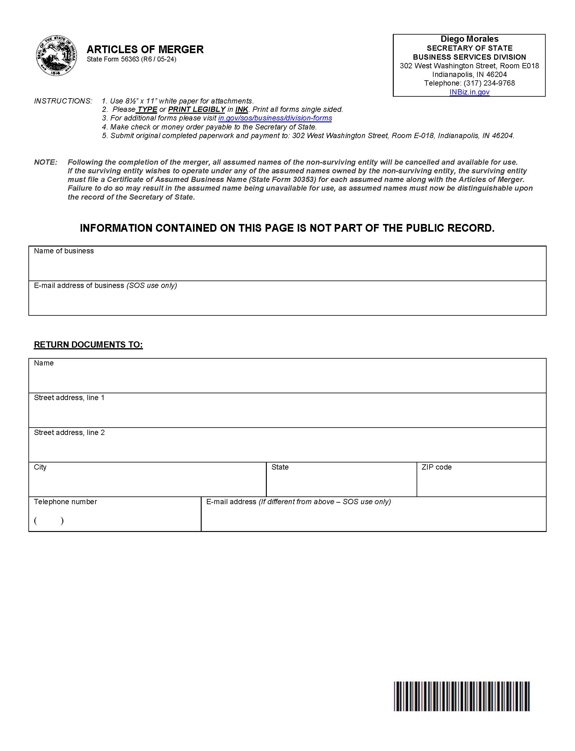 Articles Of Merger {56363} | Pdf Fpdf Docx | Indiana