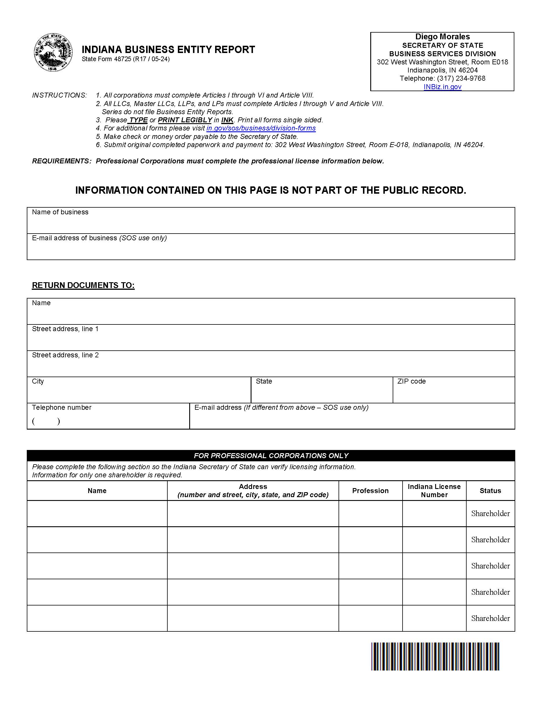 Indiana Business Entity Report {48725} | Pdf Fpdf Docx | Indiana