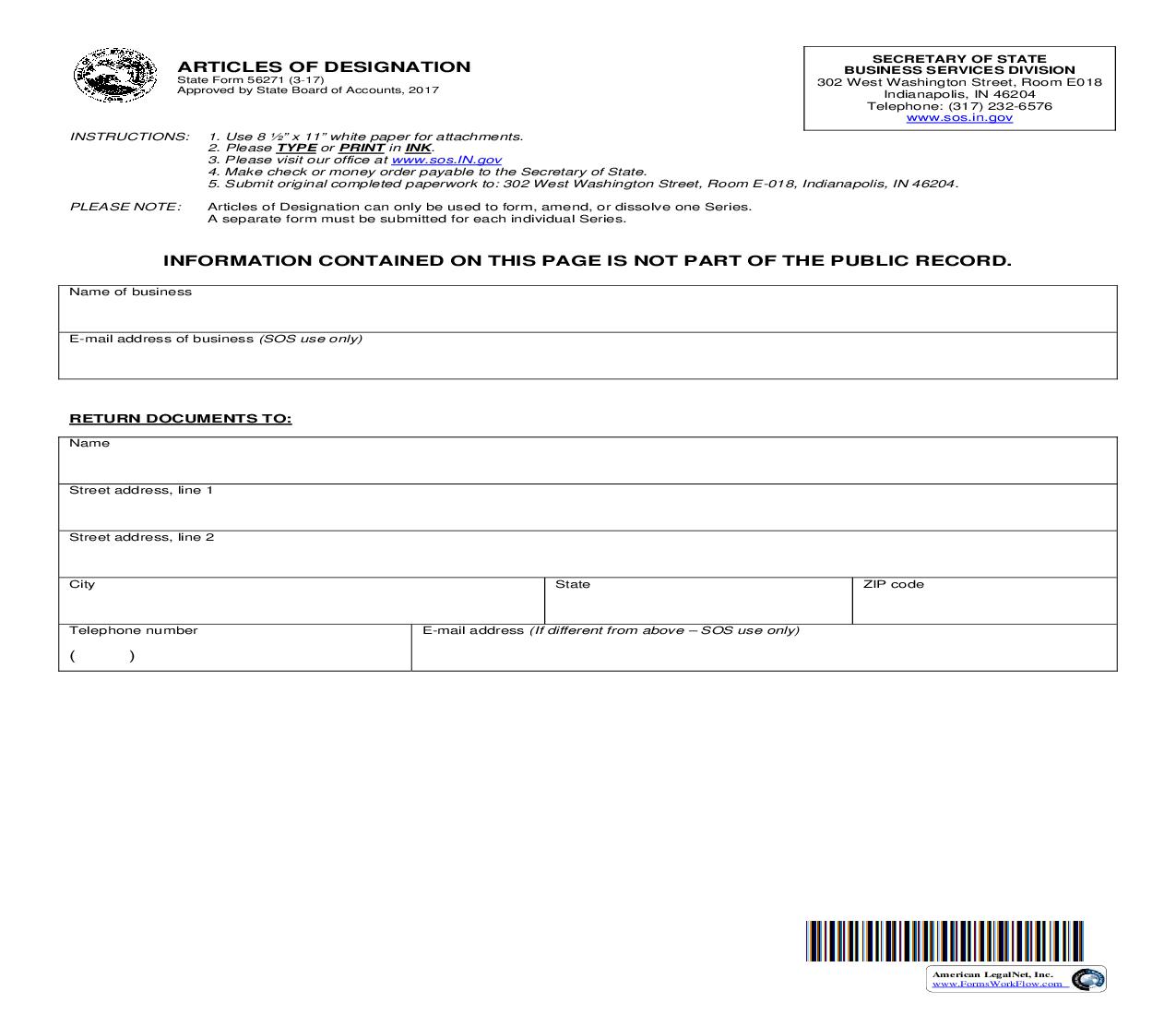 Articles Of Designation (Master LLC) {56271} |  Docx | Indiana