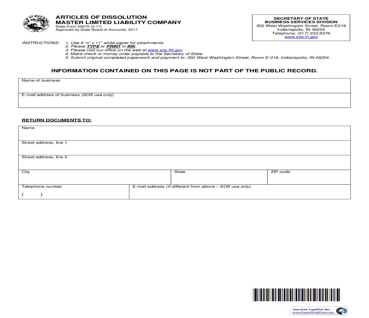 Articles Of Dissolution (Master LLC) {56270} |  Docx | Indiana