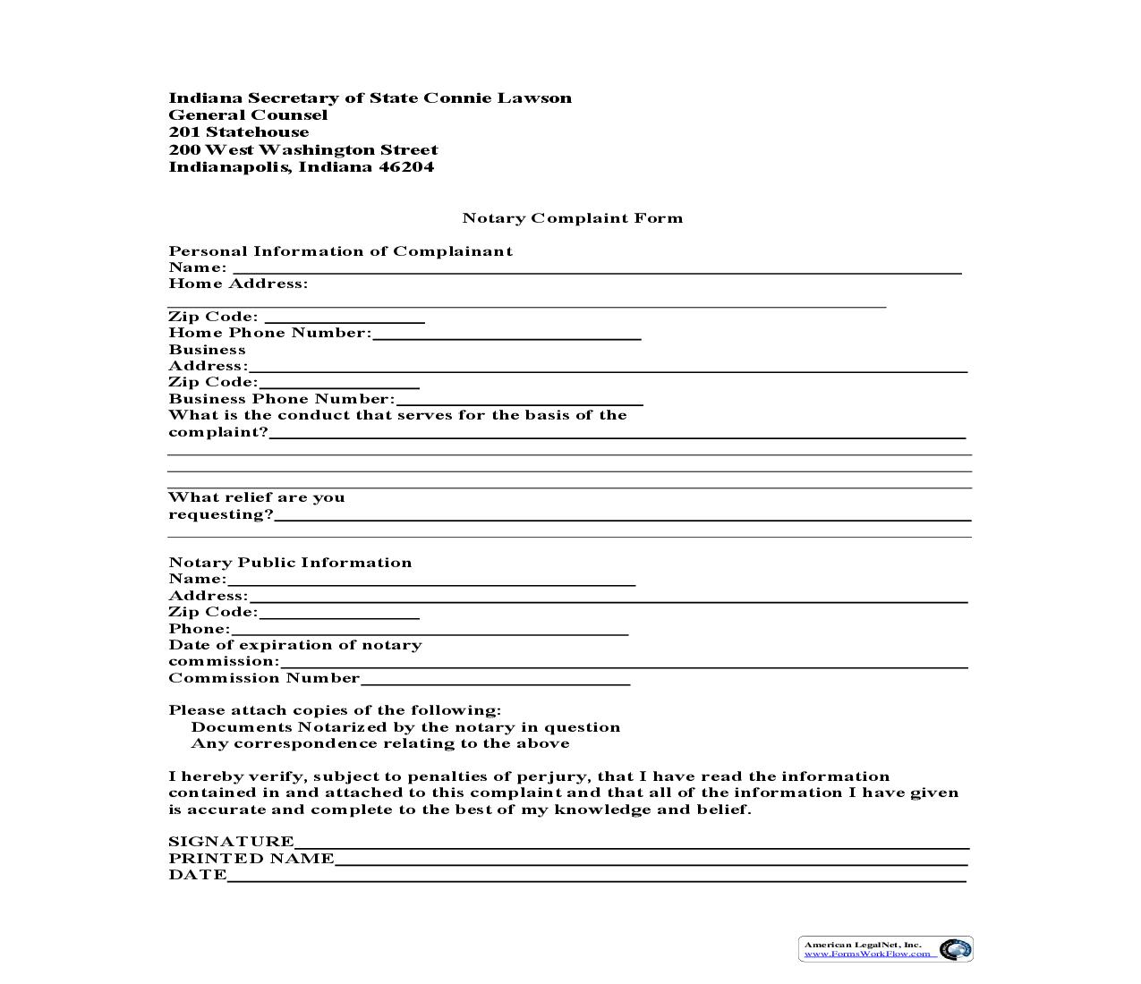 Notary Complaint Form |  | Indiana
