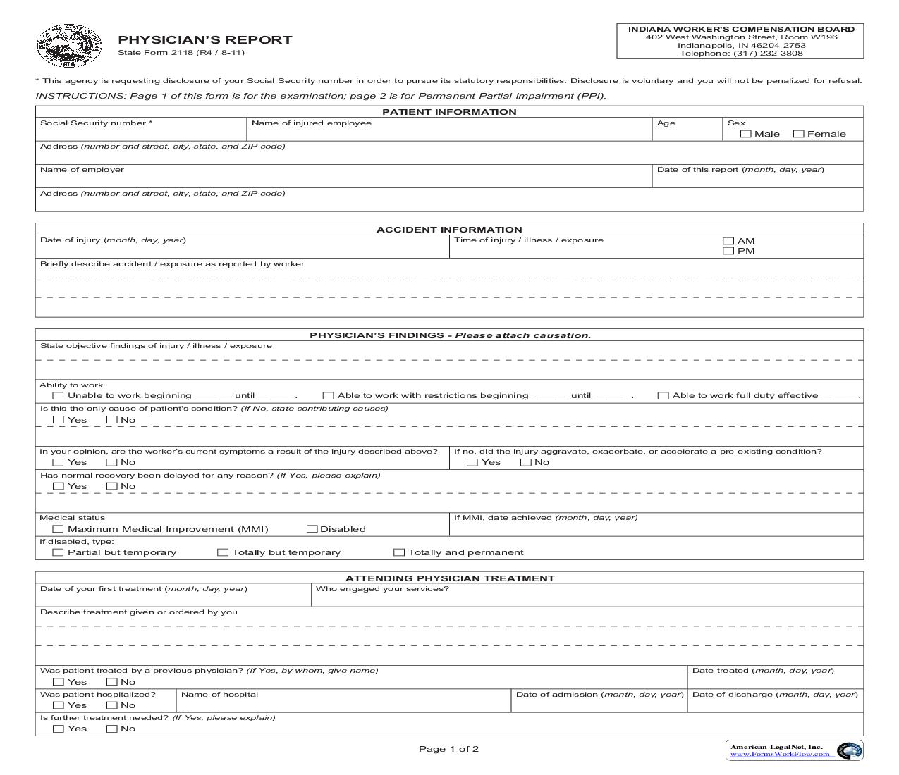 Physicians Report {2118} | Pdf Fpdf Doc Docx | Indiana