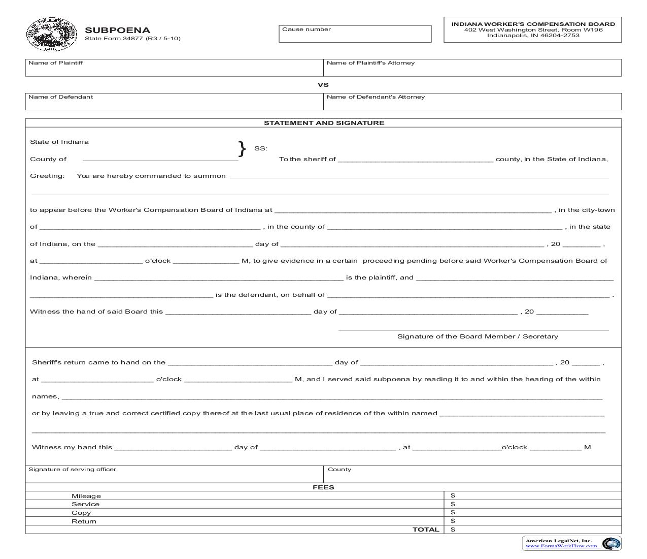 Subpoena {34877} | Pdf Fpdf Doc Docx | Indiana
