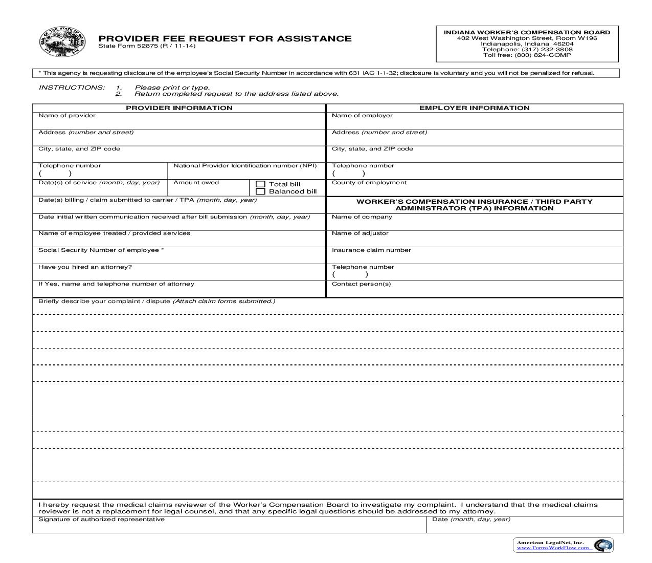 Provider Fee Request For Assistance {52875} | Pdf Fpdf Doc Docx | Indiana