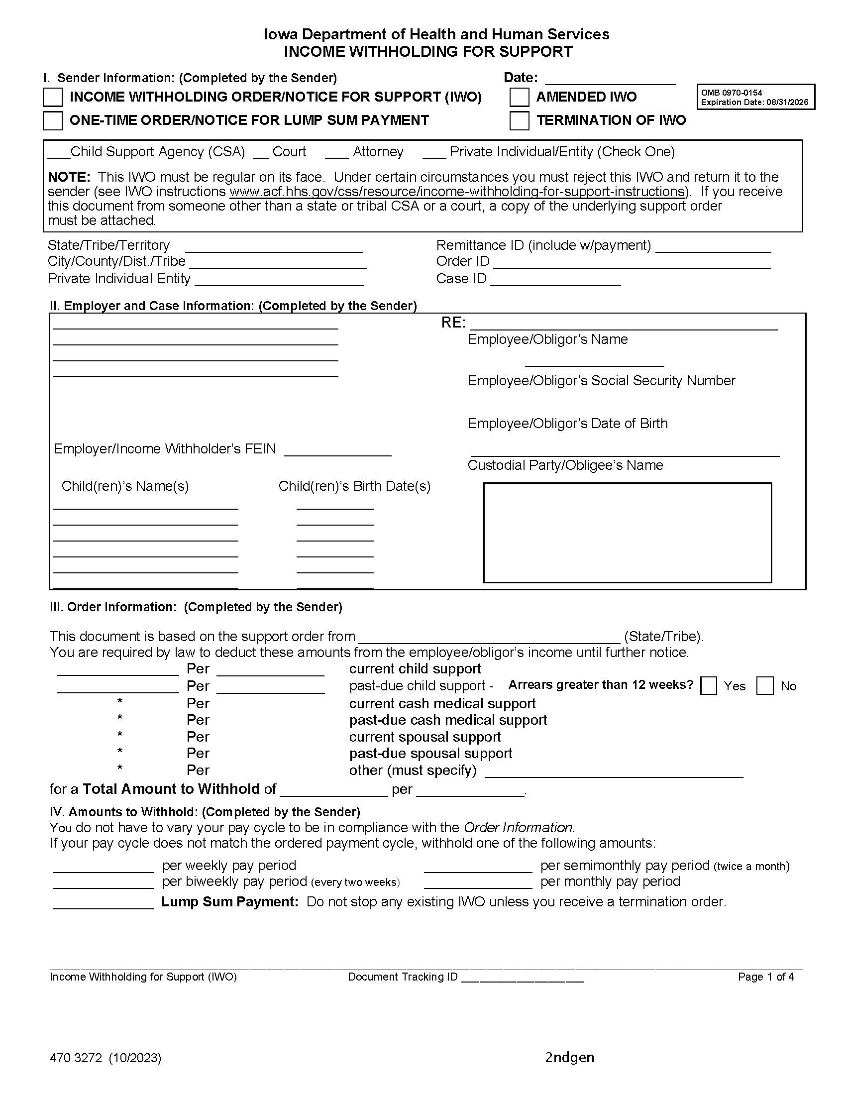 Income Withholding For Support | Pdf Fpdf Docx | Iowa