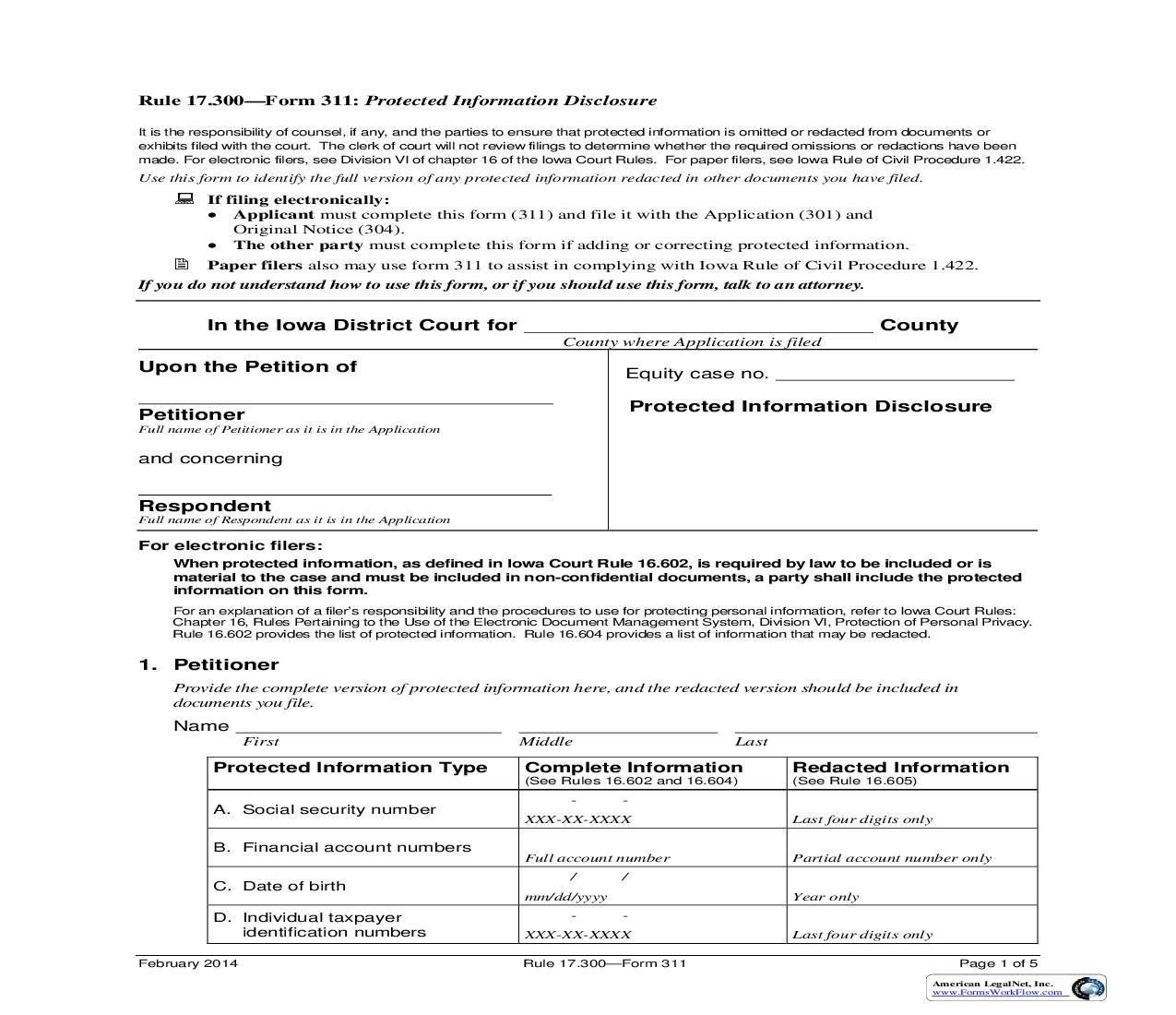 Protected Information Disclosure {Form 311} | Pdf Fpdf Doc Docx | Iowa