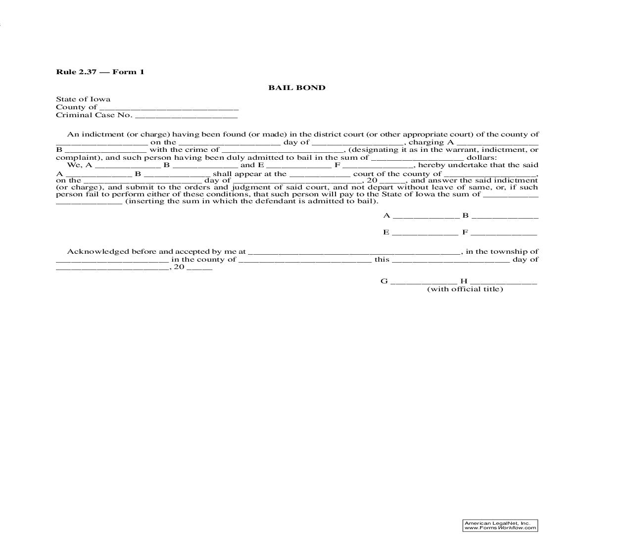 Bail Bond {Rule 2.37 Form 1} | Pdf Fpdf Doc Docx | Iowa