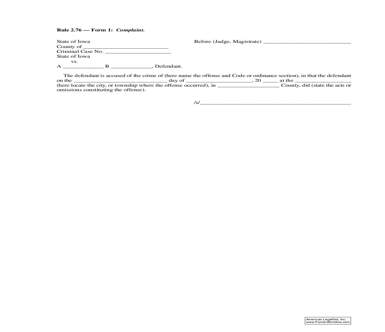 Complaint {Rule 2.76 Form 1} | Pdf Fpdf Doc Docx | Iowa