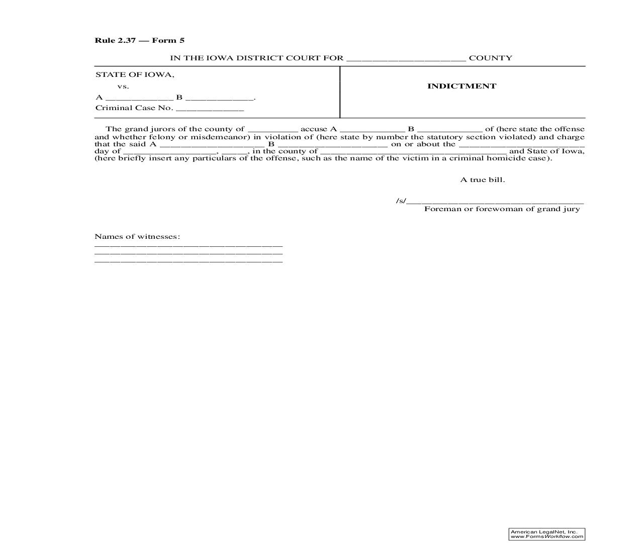 Indictment {Rule 2.37 Form 5} | Pdf Fpdf Doc Docx | Iowa