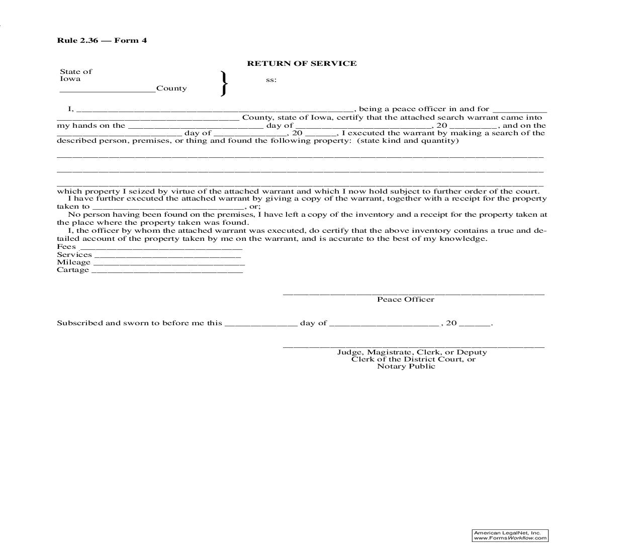 Return Of Service {Rule 2.36 Form 4} | Pdf Fpdf Doc Docx | Iowa