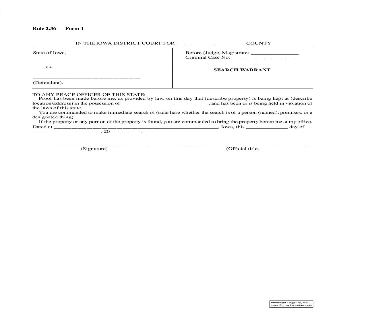 Search Warrant {Rule 2.36 Form 1} | Pdf Fpdf Doc Docx | Iowa