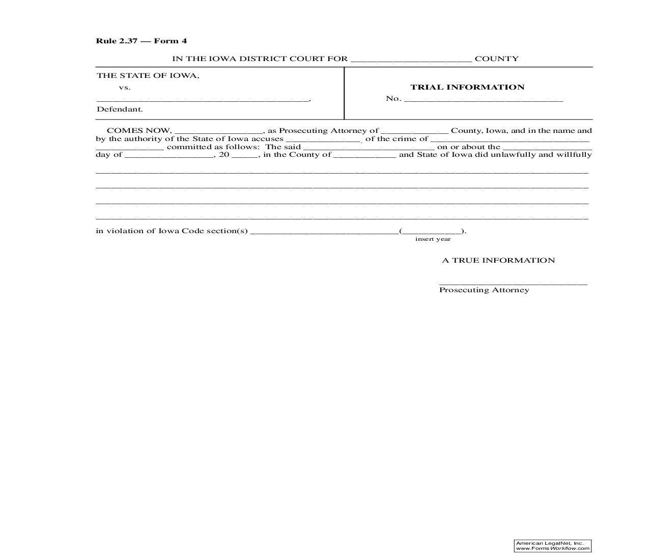 Trial Information {Rule 2.37 Form 4} | Pdf Fpdf Doc Docx | Iowa