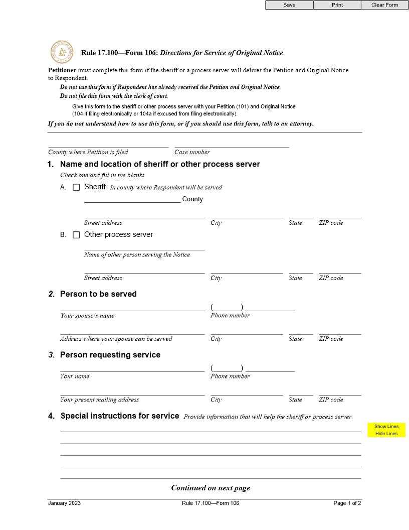 Directions For Service Of Original Notice {Form 106} | Pdf Fpdf Doc Docx | Iowa