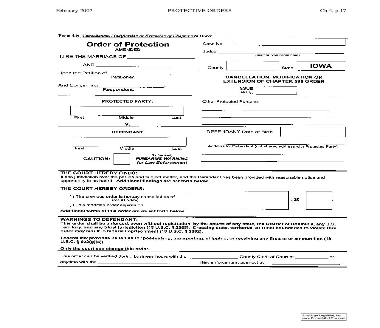 Cancellation Modification Or Extension Of Chapter 598 Order {4.9} | Pdf Fpdf Doc Docx | Iowa