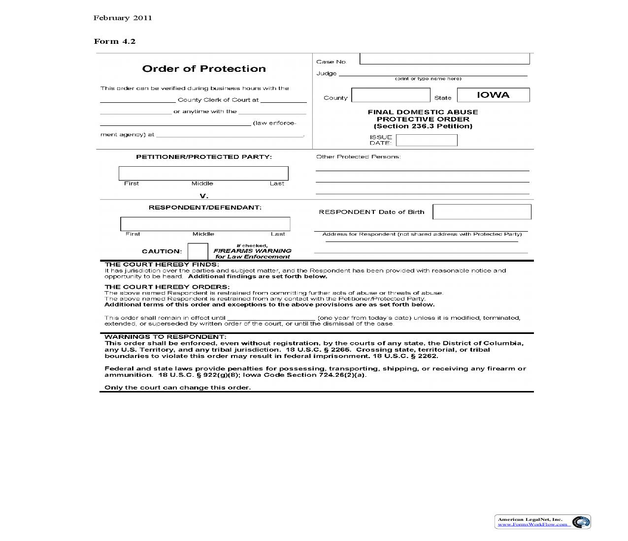 Final Domestic Abuse Protective Order {4.2} | Pdf Fpdf Doc Docx | Iowa