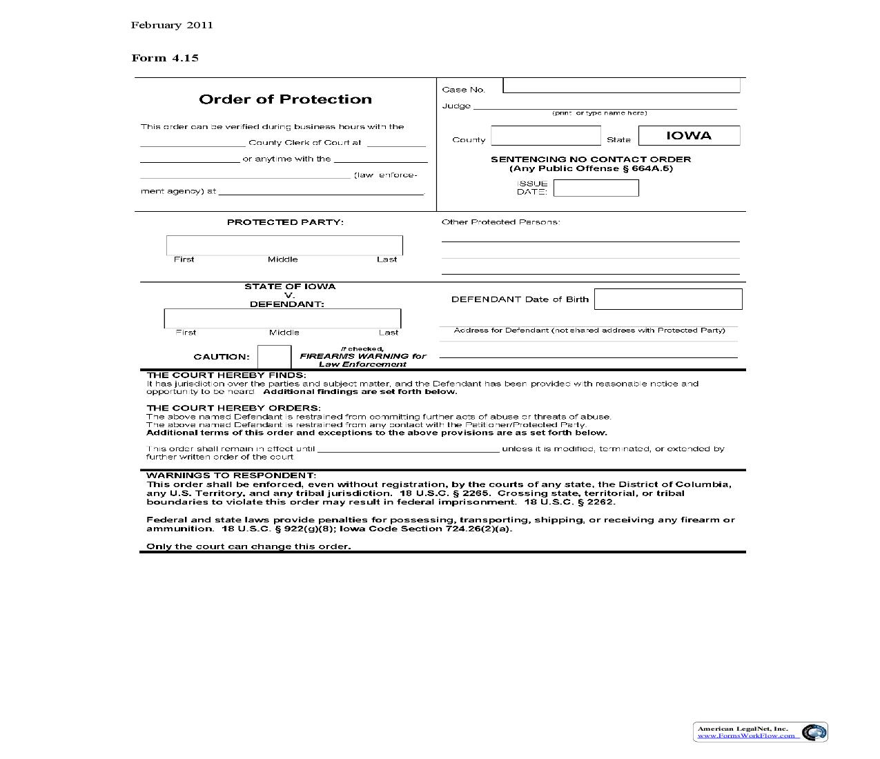 Sentencing No Contact Order {4.15} | Pdf Fpdf Doc Docx | Iowa