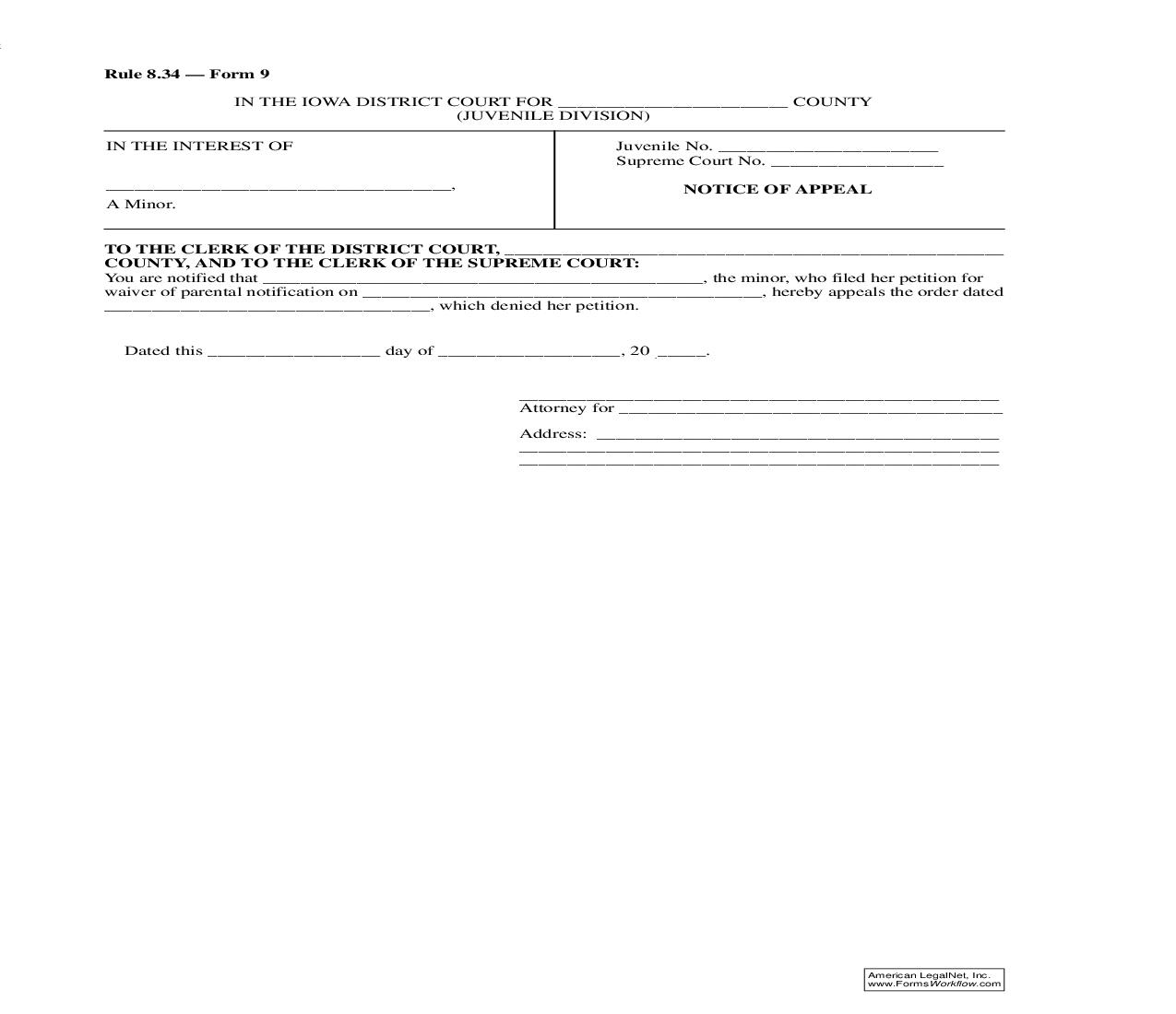 Notice Of Appeal {Rule 8.34 Form 9} | Pdf Fpdf Doc Docx | Iowa
