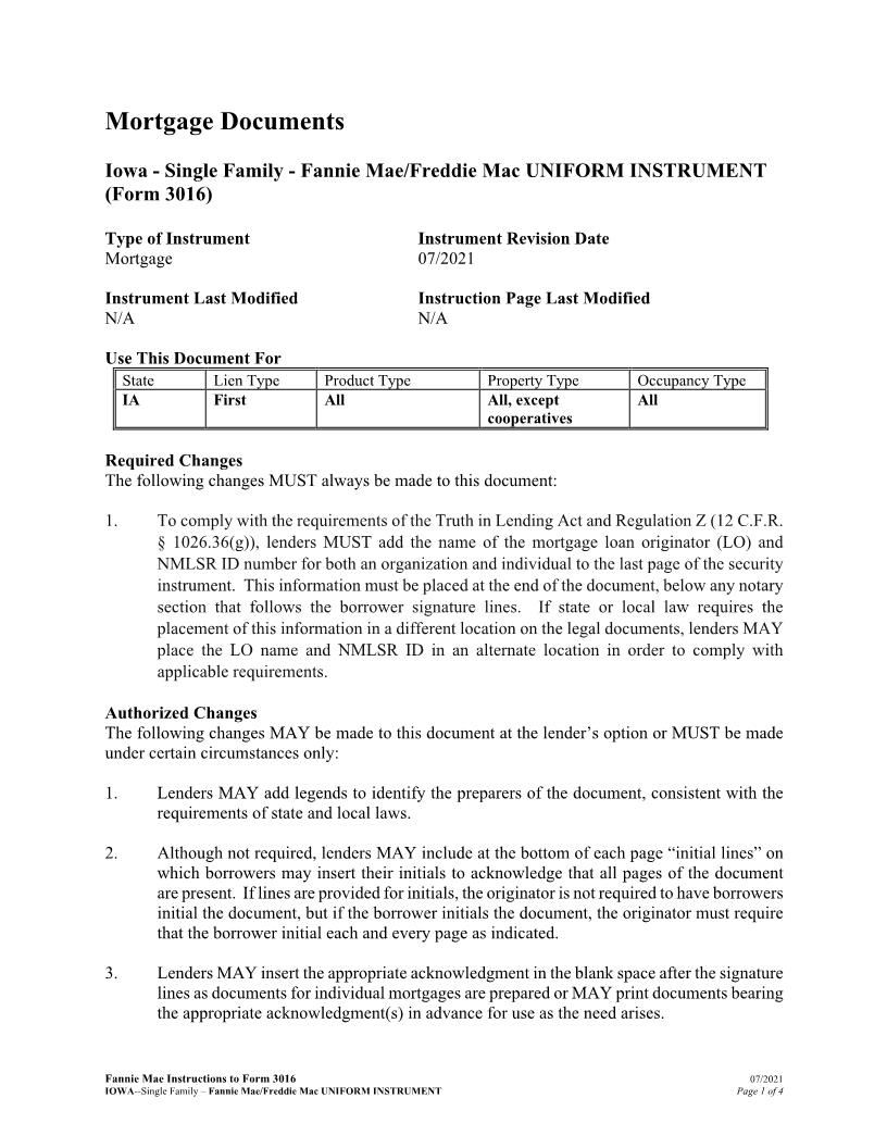 Mortgage Instructions (Form 3015 Mandatory And Optional Additions) | Pdf Fpdf Docx | Iowa