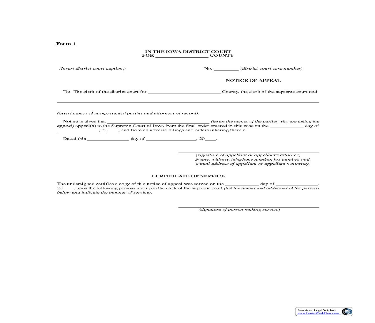 Notice Of Appeal {Rule 6.1401 Form 1} | Pdf Fpdf Doc Docx | Iowa
